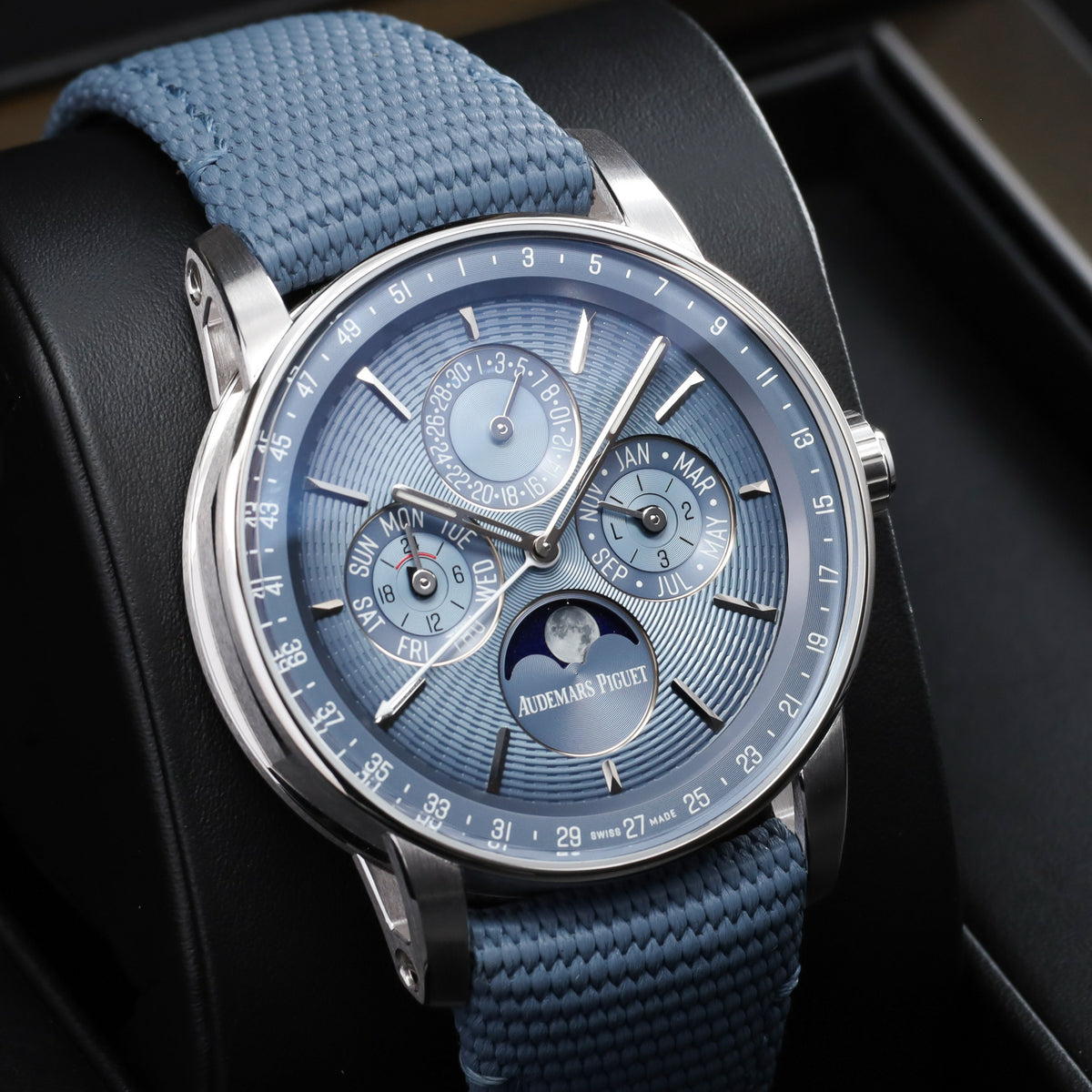 Audemars Piguet  Code 11.59 Complete 41mm 18k White Gold Smoked Blue Dial 18k White Gold Bezel Blue Textured Rubber Strap with Calfskin Lining and White Gold Folding Clasp 26494BC.OO.D350KB.01
