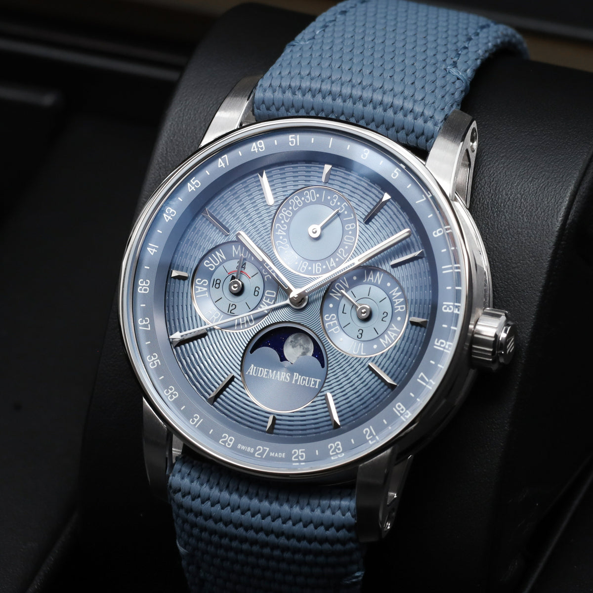 Audemars Piguet  Code 11.59 Complete 41mm 18k White Gold Smoked Blue Dial 18k White Gold Bezel Blue Textured Rubber Strap with Calfskin Lining and White Gold Folding Clasp 26494BC.OO.D350KB.01
