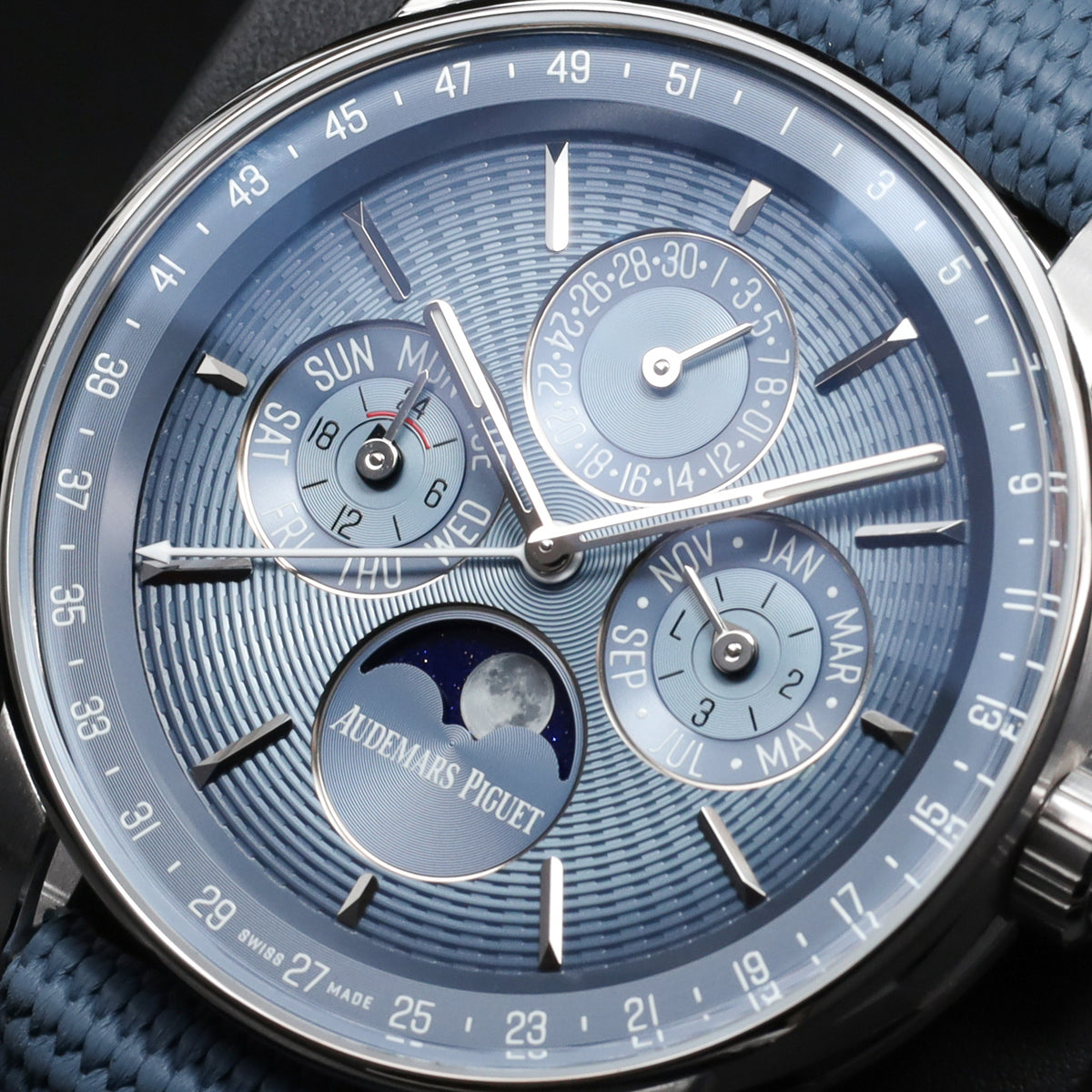 Audemars Piguet  Code 11.59 Complete 41mm 18k White Gold Smoked Blue Dial 18k White Gold Bezel Blue Textured Rubber Strap with Calfskin Lining and White Gold Folding Clasp 26494BC.OO.D350KB.01