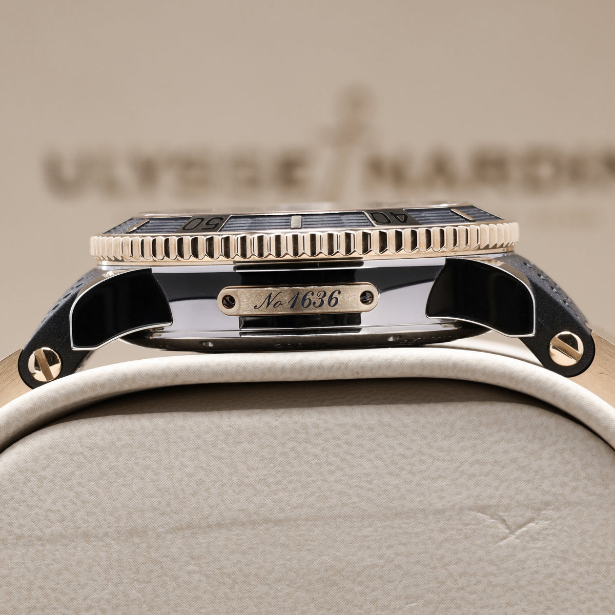 Ulysse Nardin Maxi Marine Diver 2016 Complete 43mm Titanium and 18k Rose Gold White Wave Dial Titanium with 18k Rose Gold Bezel Rubber Strap 265-90
