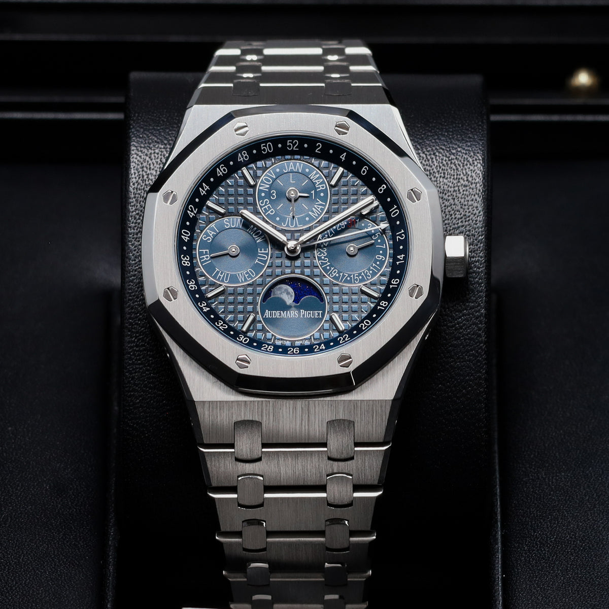 Audemars Piguet Royal Oak Perpetual Calendar 2021 Complete 41mm Blue Dial Steel Case Brushed Bezel 26574ST.OO.1220ST.02