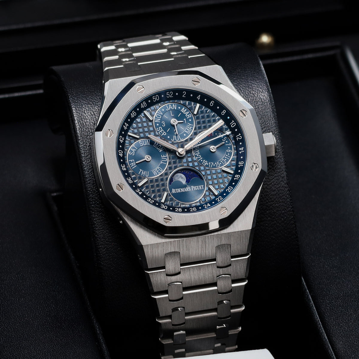 Audemars Piguet Royal Oak Perpetual Calendar 2021 Complete 41mm Blue Dial Steel Case Brushed Bezel 26574ST.OO.1220ST.02