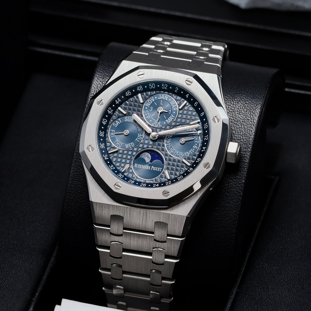 Audemars Piguet Royal Oak Perpetual Calendar 2021 Complete 41mm Blue Dial Steel Case Brushed Bezel 26574ST.OO.1220ST.02
