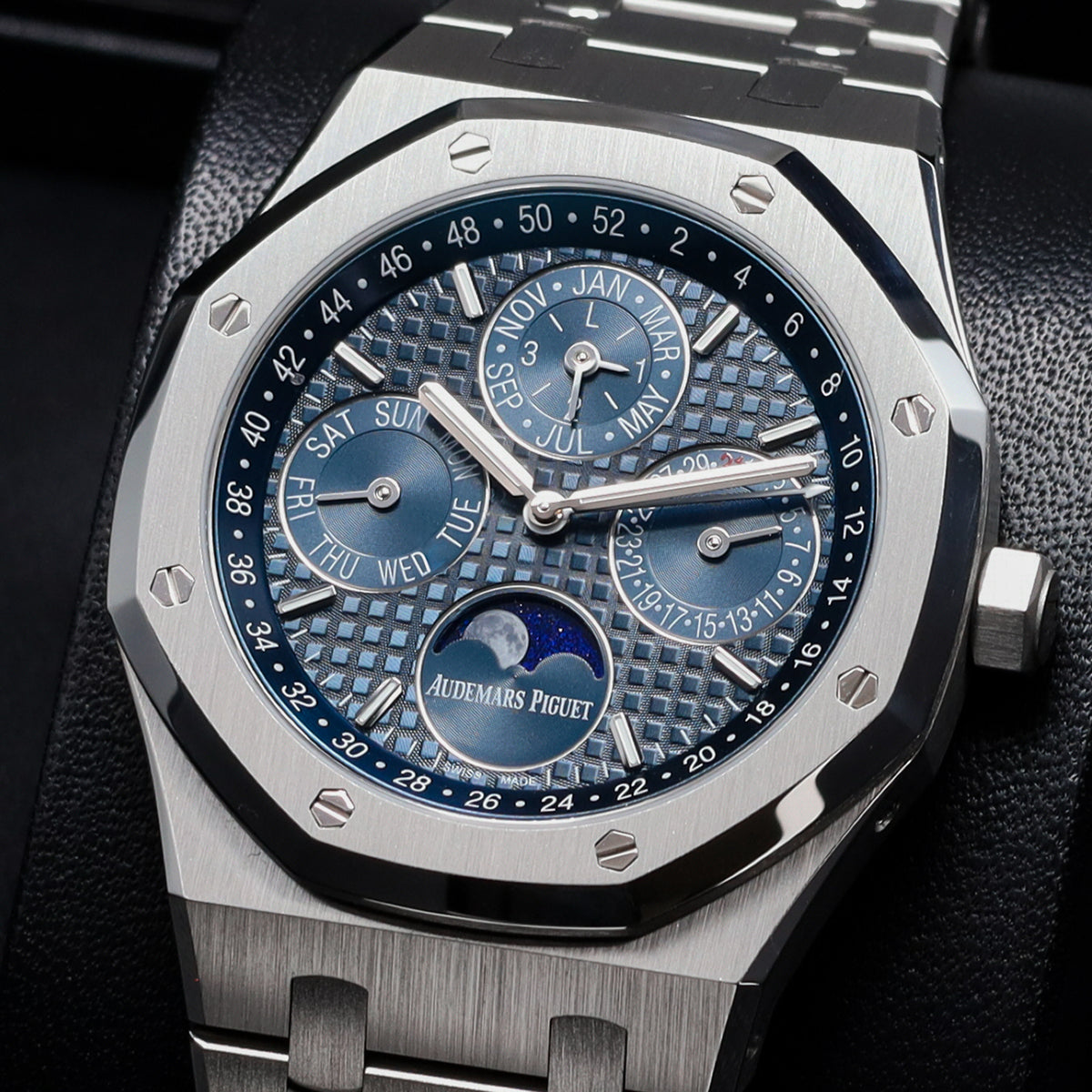 Audemars Piguet Royal Oak Perpetual Calendar 2021 Complete 41mm Blue Dial Steel Case Brushed Bezel 26574ST.OO.1220ST.02