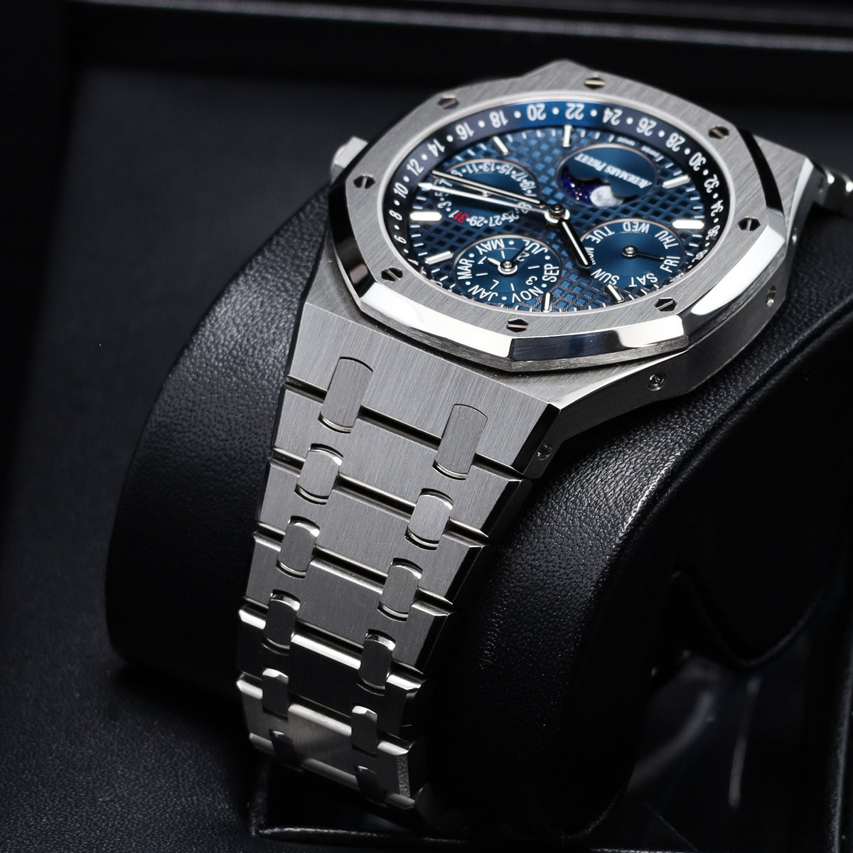 Audemars Piguet Royal Oak Perpetual Calendar 2021 Complete 41mm Blue Dial Steel Case Brushed Bezel 26574ST.OO.1220ST.02