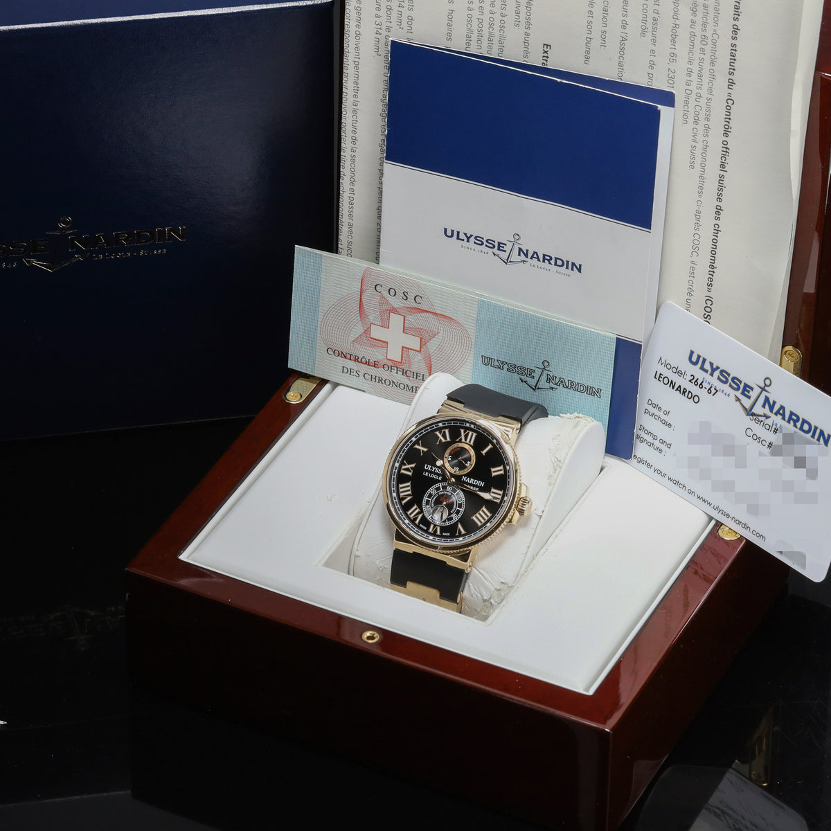 Ulysse Nardin Maxi Marine 2011 Complete 43mm 18k Rose Gold Black Dial 18k Rose Gold Bezel 18k Rose Gold Bracelet  266-67