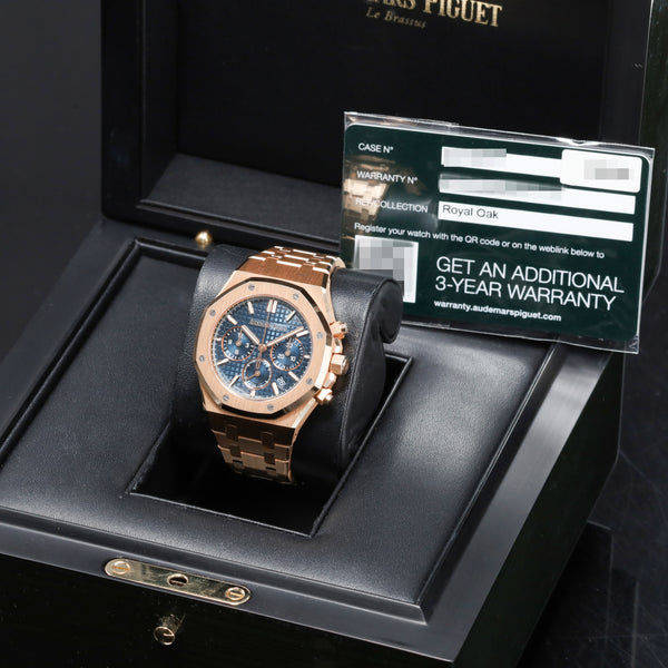 AP Royal Oak 2022 Complete 38mm 18k Rose Gold Blue Dial 18k Rose Gold Octagonal Bezel 18k Rose Gold Integrated Bracelet 26715OR