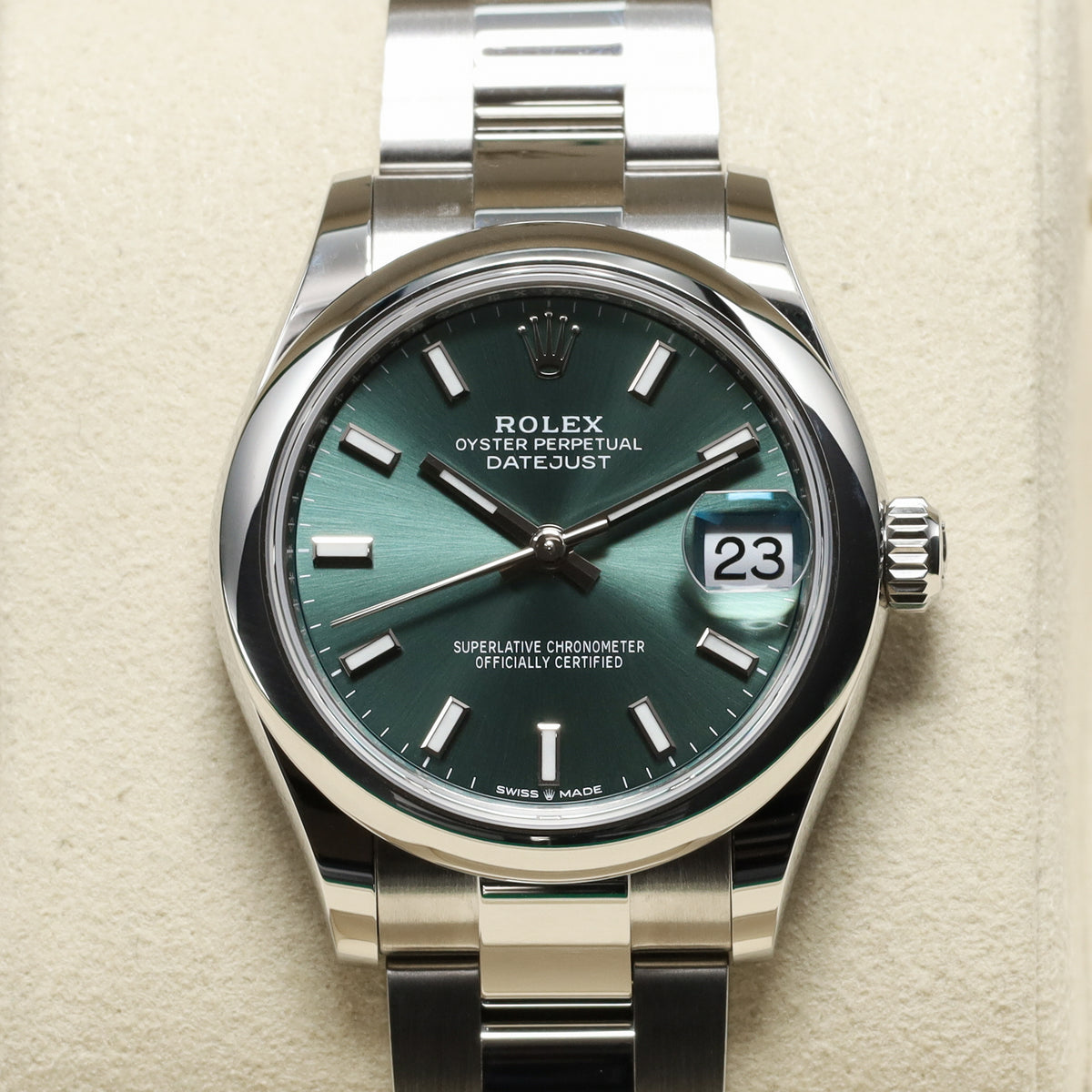 Rolex Datejust 31 2025 Complete 31mm Oystersteel Green Smooth Bezel Oyster Bracelet 278240