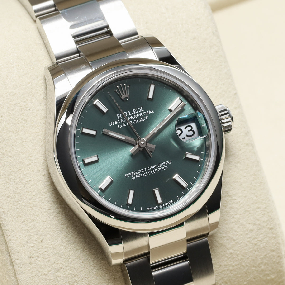 Rolex Datejust 31 2025 Complete 31mm Oystersteel Green Smooth Bezel Oyster Bracelet 278240