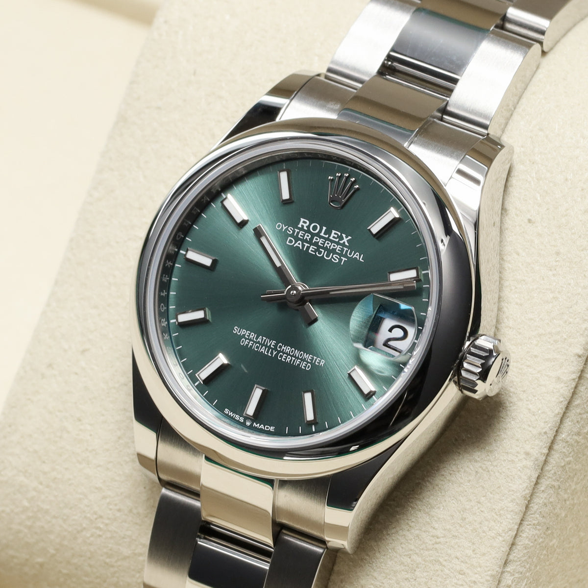 Rolex Datejust 31 2025 Complete 31mm Oystersteel Green Smooth Bezel Oyster Bracelet 278240