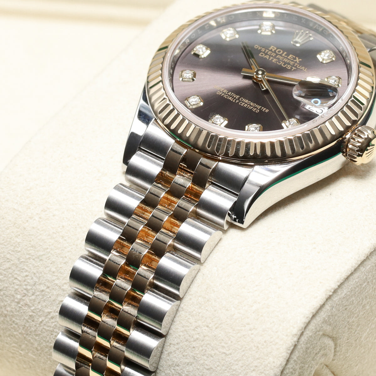 Rolex Datejust 2025 Complete 31mm Oystersteel and Yellow Gold Grey with Diamond Hour Markers Dial Yellow Gold Fluted Bezel Two-Tone Jubilee Bracelet 278273