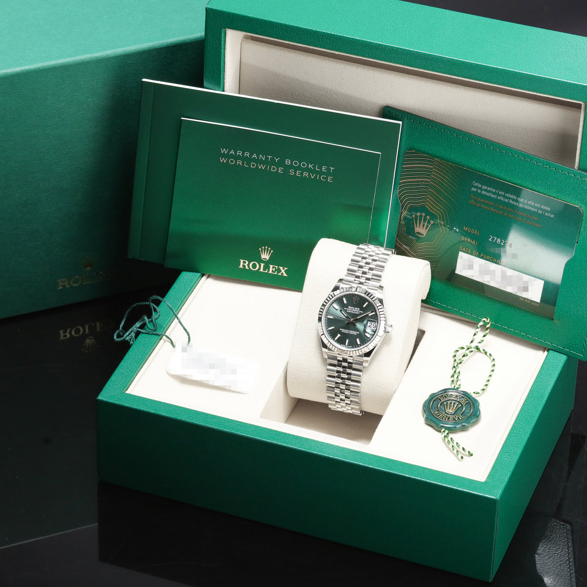 Rolex Datejust 2025 Complete 31mm Oystersteel Green Dial Fluted Bezel Jubilee Bracelet 278274