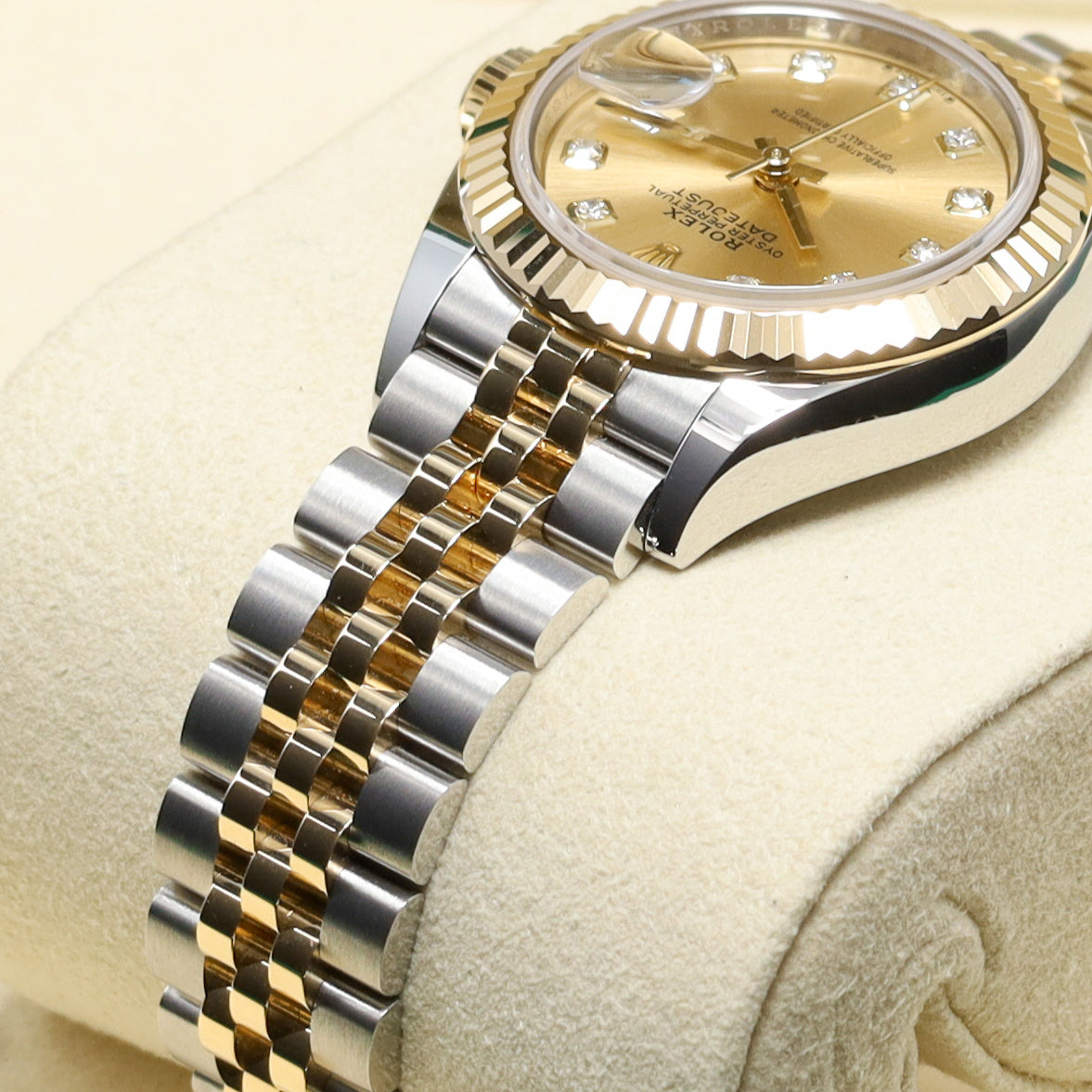 Rolex Datejust 2026 Complete 28mm Two Tone Champagne Diamond Dial Yellow Gold Fluted Bezel Jubilee Bracelet 279173