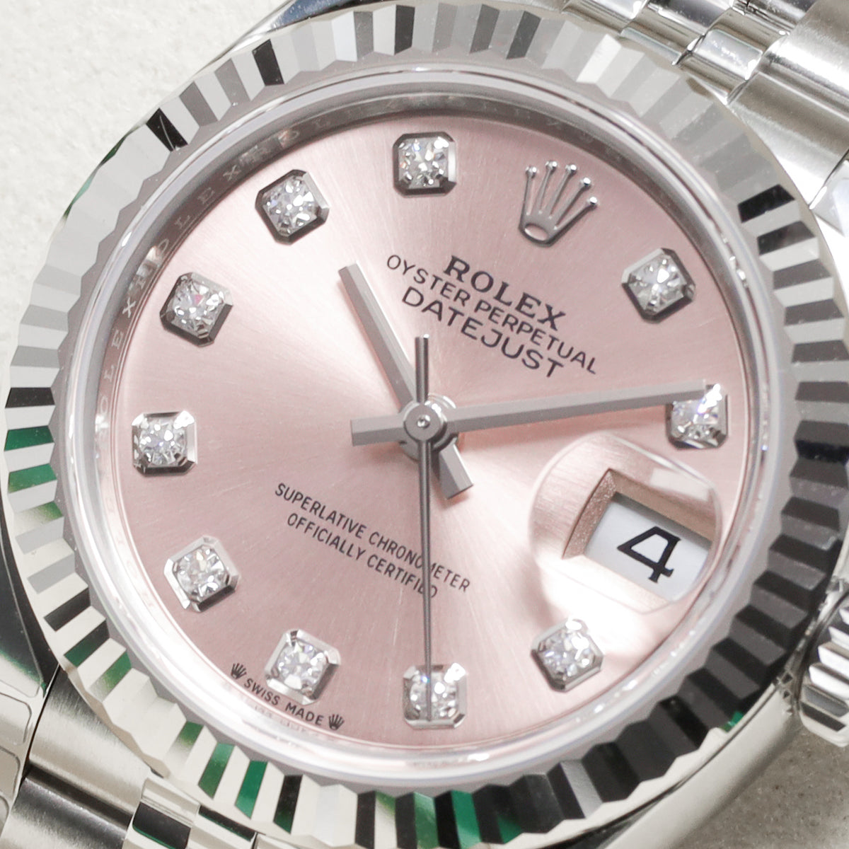 Rolex Datejust 2026 Complete 28mm Oystersteel and 18k White Gold Pink with Diamond Hour Markers Dial 18k White Gold Fluted Bezel Oystersteel Bracelet Oyster or Jubilee 279174