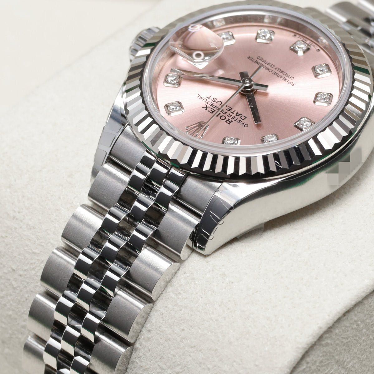 Rolex Datejust 2026 Complete 28mm Oystersteel and 18k White Gold Pink with Diamond Hour Markers Dial 18k White Gold Fluted Bezel Oystersteel Bracelet Oyster or Jubilee 279174