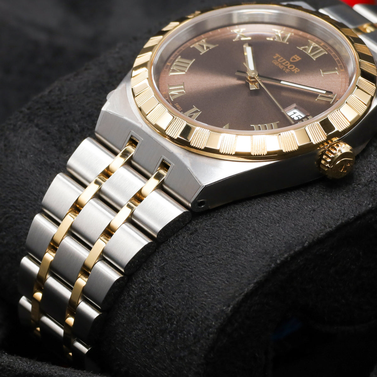 Tudor Royal 2026 Complete 38mm Stainless Steel and Yellow Gold Chocolate Brown Dial Yellow Gold Notched Bezel Stainless Steel and Yellow Gold Integrated Bracelet 28503