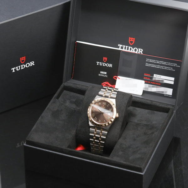 Tudor Royal 2026 Complete 38mm Stainless Steel and Yellow Gold Chocolate Brown Dial Yellow Gold Notched Bezel Stainless Steel and Yellow Gold Integrated Bracelet 28503