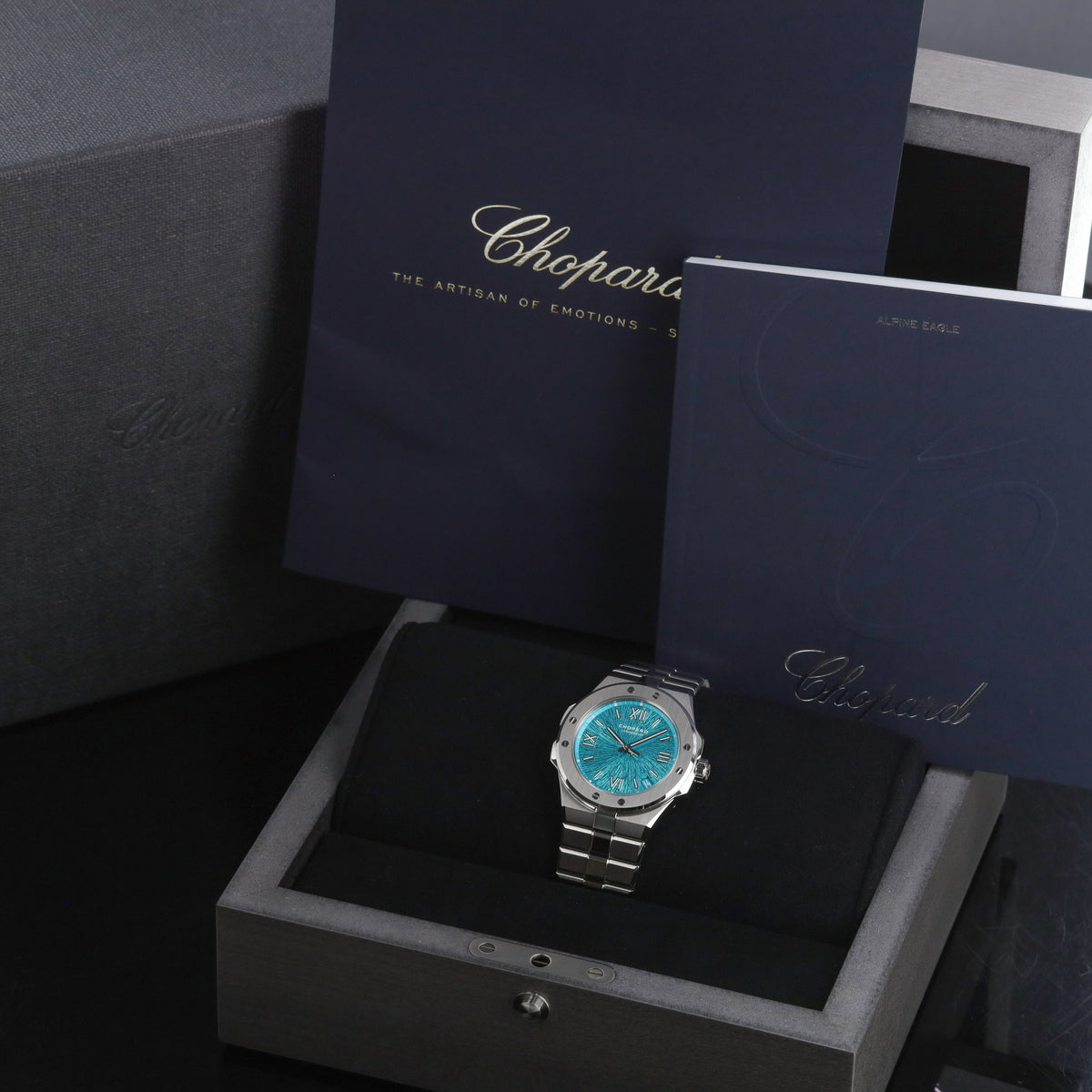 Chopard Alpine Eagle 2025 Complete 41mm Stainless Steel Teal with Roman Numerals Dial Stainless Steel Bezel Stainless Steel Integrated Bracelet 298600-3016