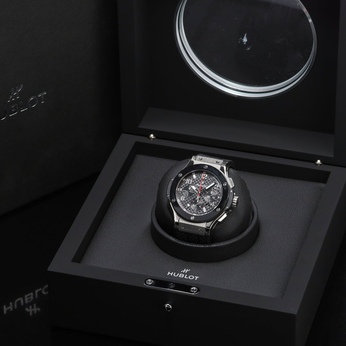Hublot Big Bang 44mm Stainless Steel Carbon Fiber Dial Black Ceramic Bezel Black Rubber Strap 301.SB.131.RX