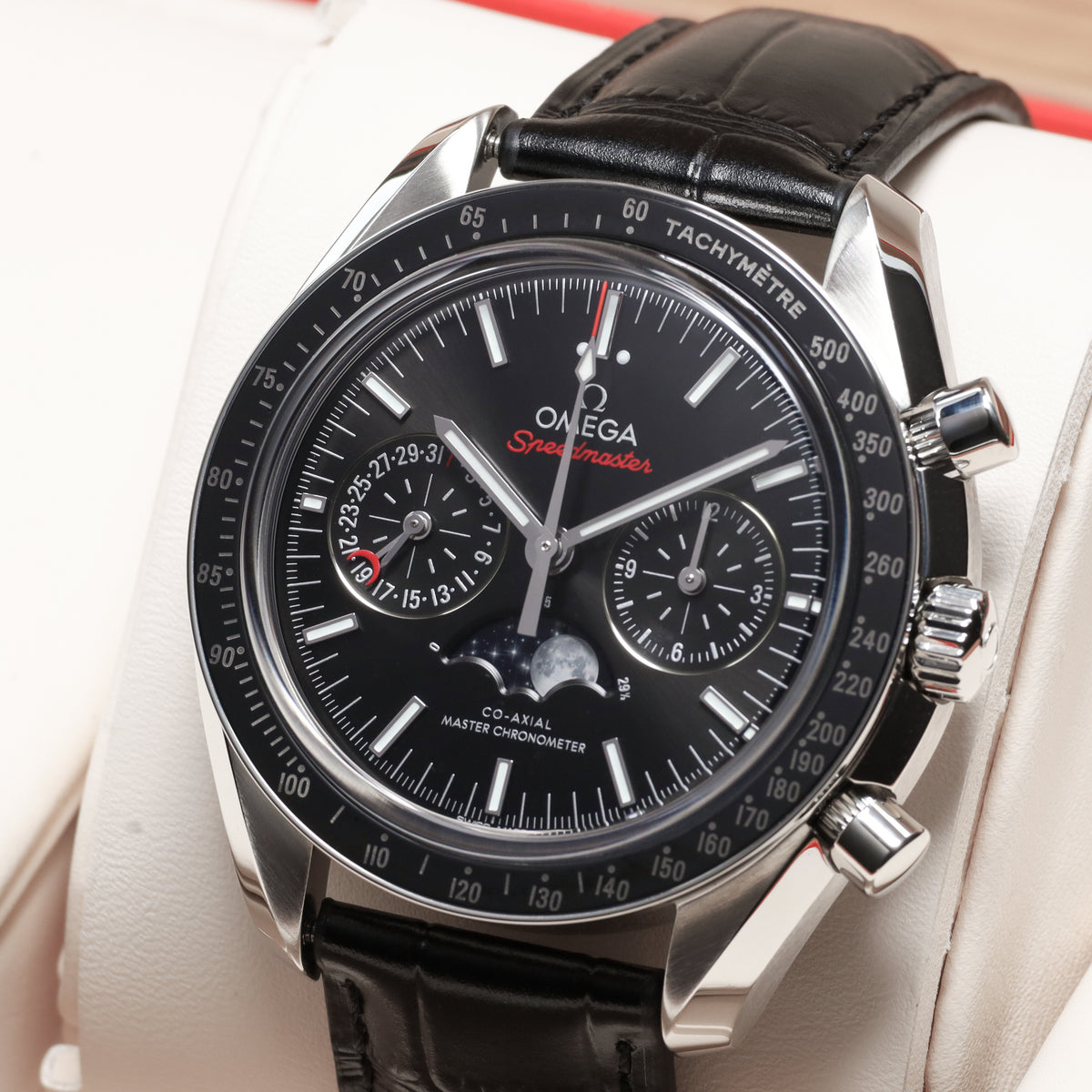 Omega Speedmaster 2022 Complete 44.25mm Stainless Steel Black Dial Black Ceramic Tachymeter Bezel Black Leather Strap with Stainless Steel Folding Clasp 304.33.44.52.01.001