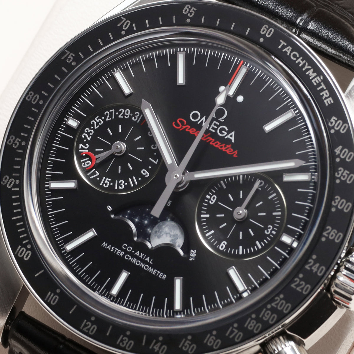 Omega Speedmaster 2022 Complete 44.25mm Stainless Steel Black Dial Black Ceramic Tachymeter Bezel Black Leather Strap with Stainless Steel Folding Clasp 304.33.44.52.01.001