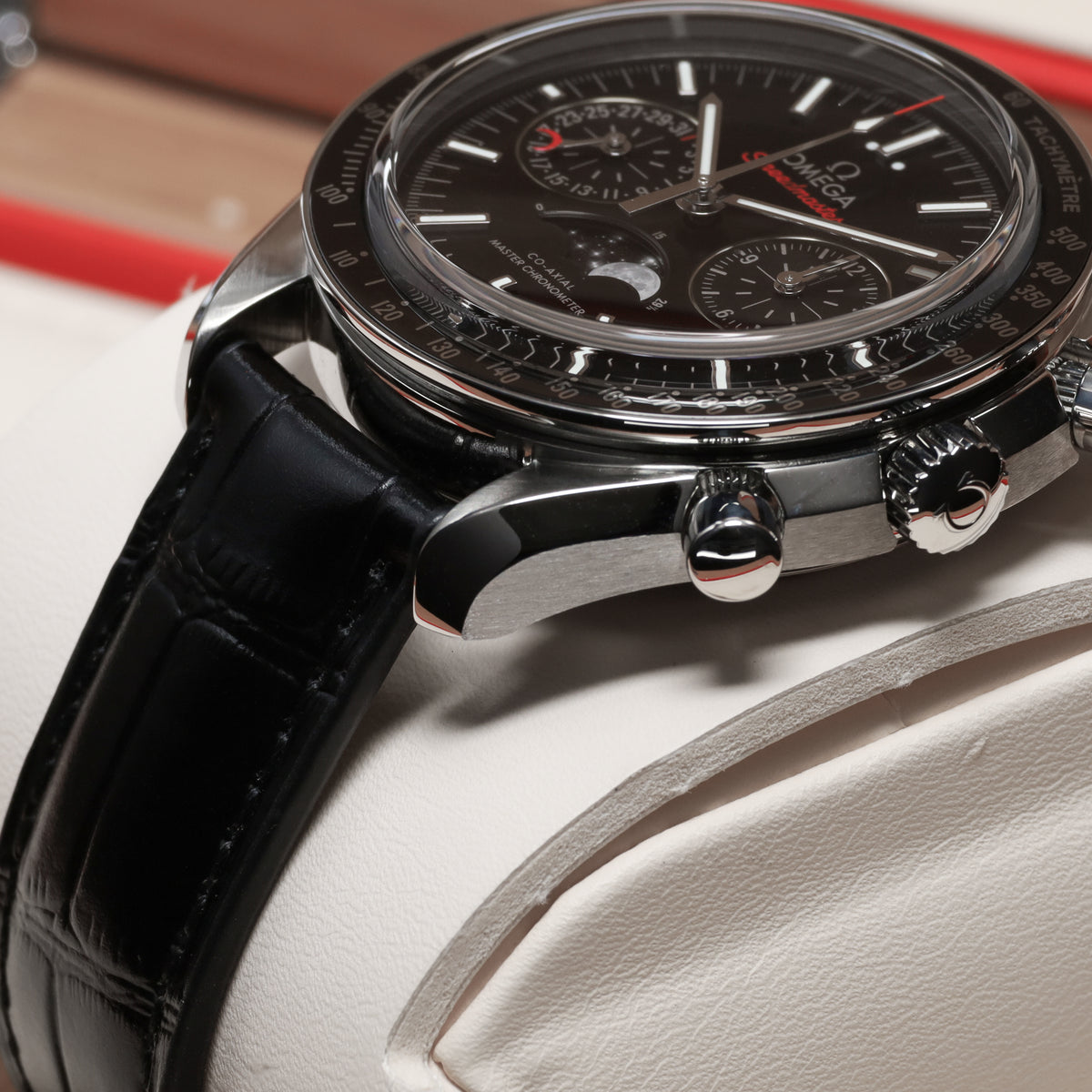 Omega Speedmaster 2022 Complete 44.25mm Stainless Steel Black Dial Black Ceramic Tachymeter Bezel Black Leather Strap with Stainless Steel Folding Clasp 304.33.44.52.01.001