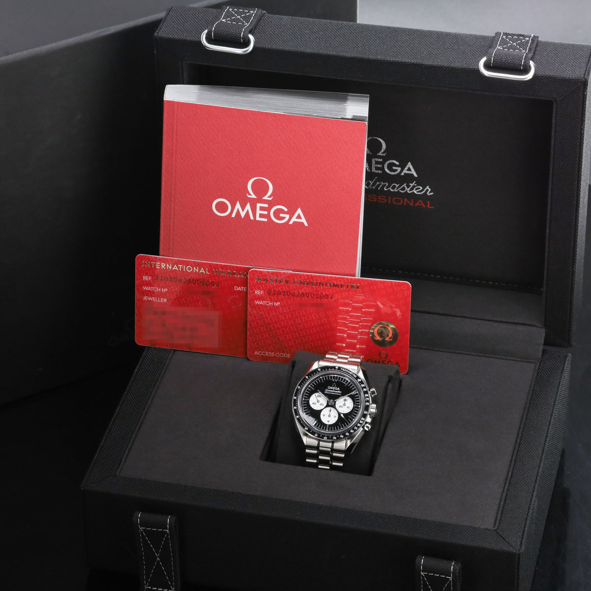 Omega SpeedMaster 2026 Complete 42mm Stainless Steel Black Lacquer with White Sub-Dials Black Ceramic Tachymeter Bezel : Stainless Steel Bracelet with Folding Clasp 310.30.42.50.01.004