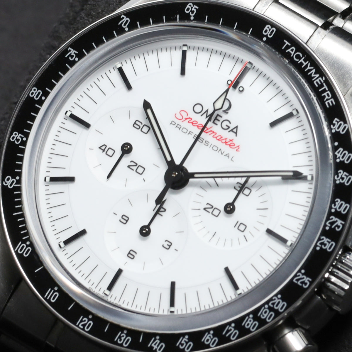 Omega Speedmaster 2026 42mm Stainless Steel  White Lacquered Dial with Black Accents Fixed Black Anodized Aluminum Tachymeter Bezel  Stainless Steel Five-Link Bracelet with Foldover Clasp 310.30.42.50.04.001