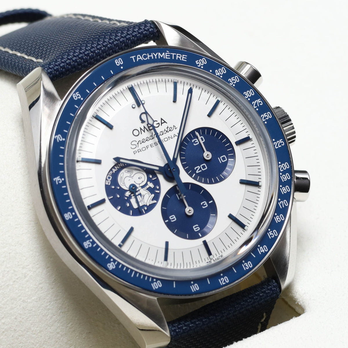 Omega Speedmaster 2026 Complete 42mm Stainless Steel Silver with Snoopy Subdial Blue Ceramic Bezel Blue Nylon Fabric Strap 310.32.42.50.02.001