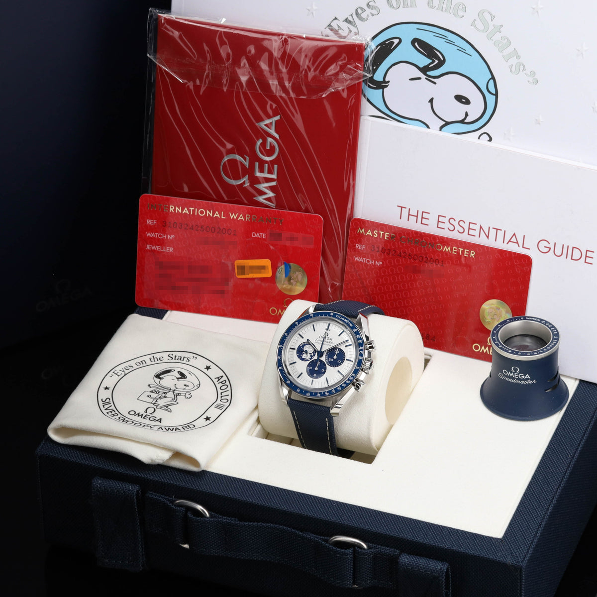 Omega Speedmaster 2026 Complete 42mm Stainless Steel Silver with Snoopy Subdial Blue Ceramic Bezel Blue Nylon Fabric Strap 310.32.42.50.02.001