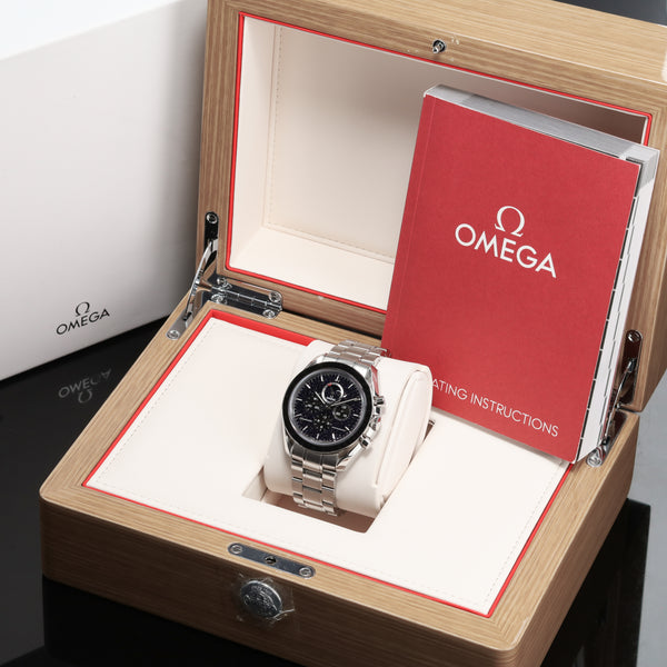 Omega Speedmaster 44.25mm Stainless Steel Blackened Aventurine Dial Black Ceramic Tachymeter Bezel Stainless Steel Bracelet with Folding Clasp 311.30.44.32.01.001