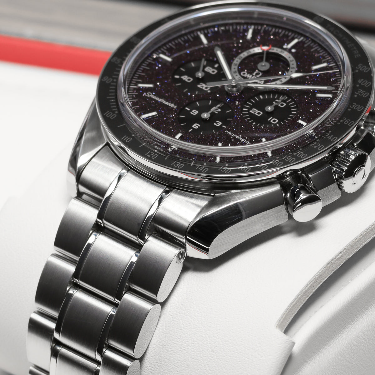 Omega Speedmaster 44.25mm Stainless Steel Blackened Aventurine Dial Black Ceramic Tachymeter Bezel Stainless Steel Bracelet with Folding Clasp 311.30.44.32.01.001