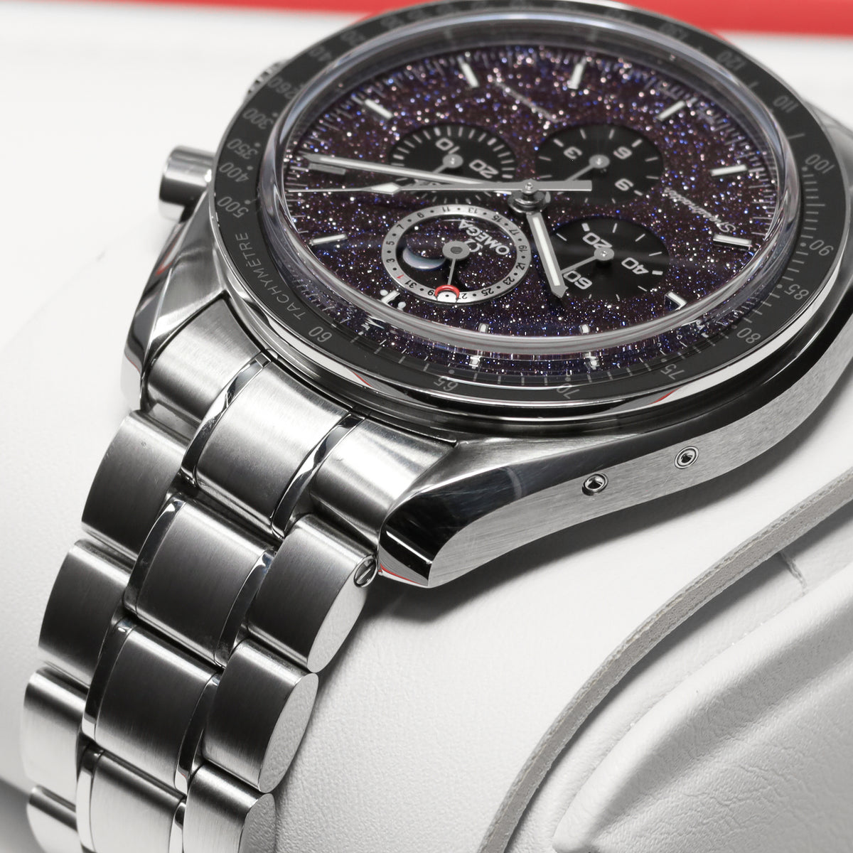 Omega Speedmaster 44.25mm Stainless Steel Blackened Aventurine Dial Black Ceramic Tachymeter Bezel Stainless Steel Bracelet with Folding Clasp 311.30.44.32.01.001