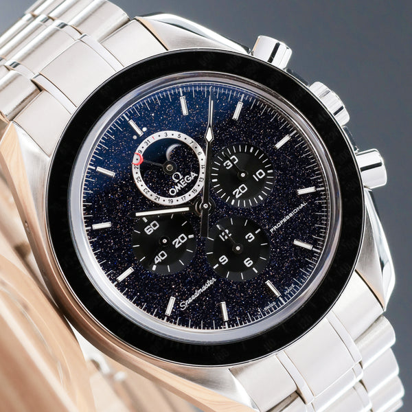 Omega Speedmaster 44.25mm Stainless Steel Blackened Aventurine Dial Black Ceramic Tachymeter Bezel Stainless Steel Bracelet with Folding Clasp 311.30.44.32.01.001