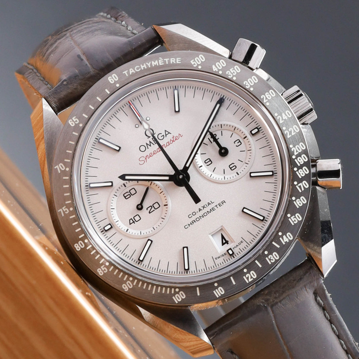 Omega Speedmaster Grey Side Of The Moon 44.25mm Grey Ceramic Platinum/Grey Dial Grey Ceramic Tachymeter Bezel Grey Leather Strap 311.93.44.51.99.002