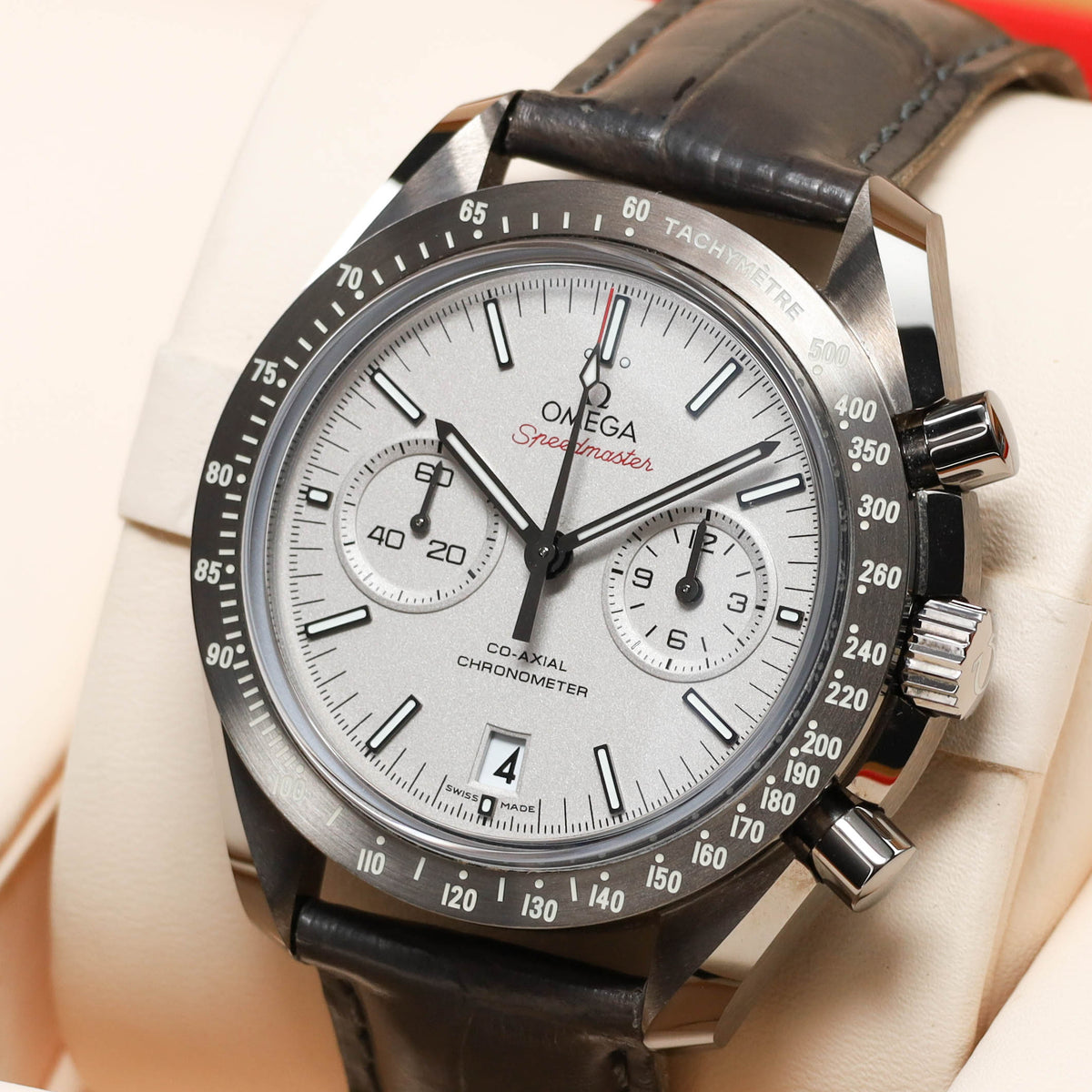 Omega Speedmaster Grey Side Of The Moon 44.25mm Grey Ceramic Platinum/Grey Dial Grey Ceramic Tachymeter Bezel Grey Leather Strap 311.93.44.51.99.002