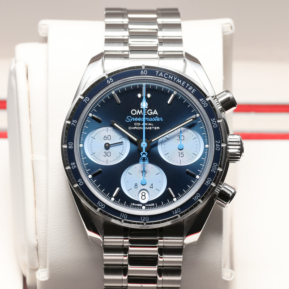 Omega Speedmaster 2019 Complete 38mm  Stainless Steel Bezel with Blue Aluminum Tachymeter Ring Stainless Steel Bracelet with Butterfly Clasp 324.30.38.50.03.002