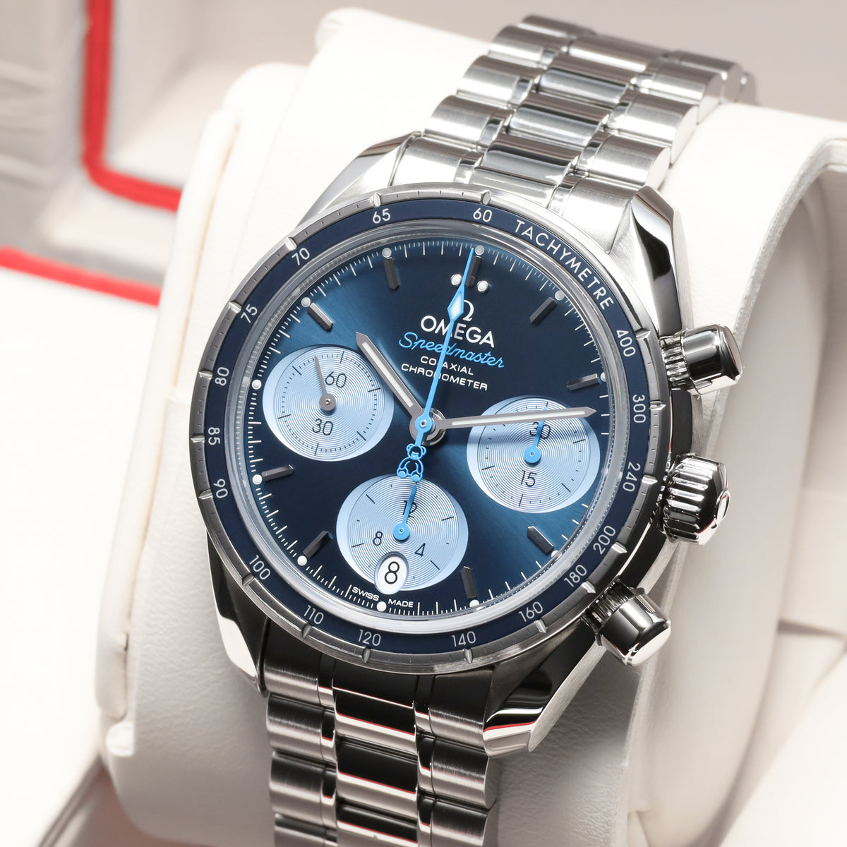 Omega Speedmaster 2019 Complete 38mm  Stainless Steel Bezel with Blue Aluminum Tachymeter Ring Stainless Steel Bracelet with Butterfly Clasp 324.30.38.50.03.002