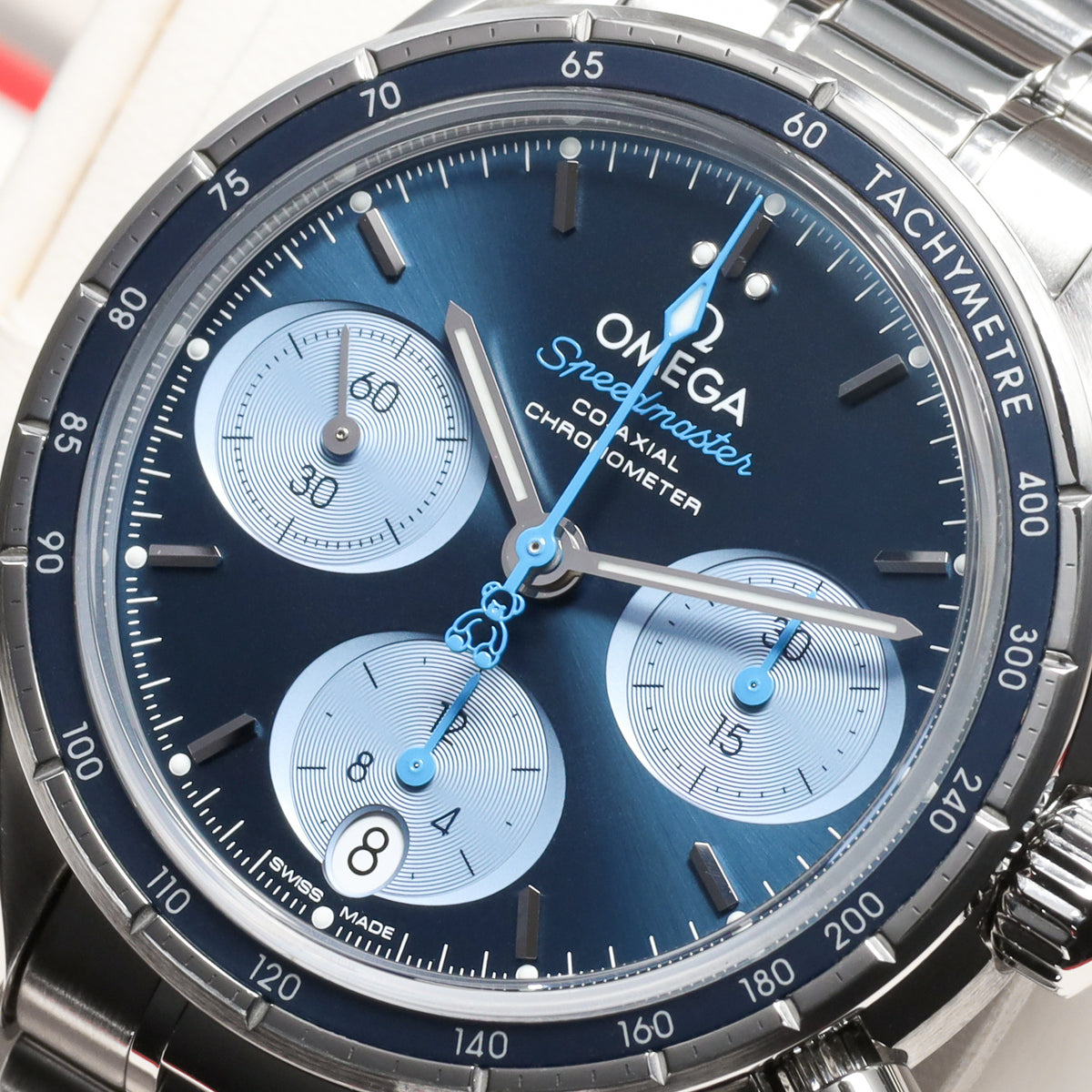 Omega Speedmaster 2019 Complete 38mm  Stainless Steel Bezel with Blue Aluminum Tachymeter Ring Stainless Steel Bracelet with Butterfly Clasp 324.30.38.50.03.002