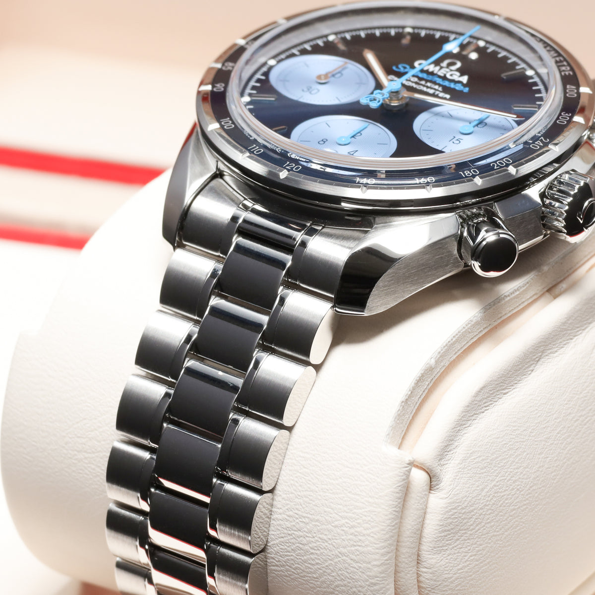 Omega Speedmaster 2019 Complete 38mm  Stainless Steel Bezel with Blue Aluminum Tachymeter Ring Stainless Steel Bracelet with Butterfly Clasp 324.30.38.50.03.002