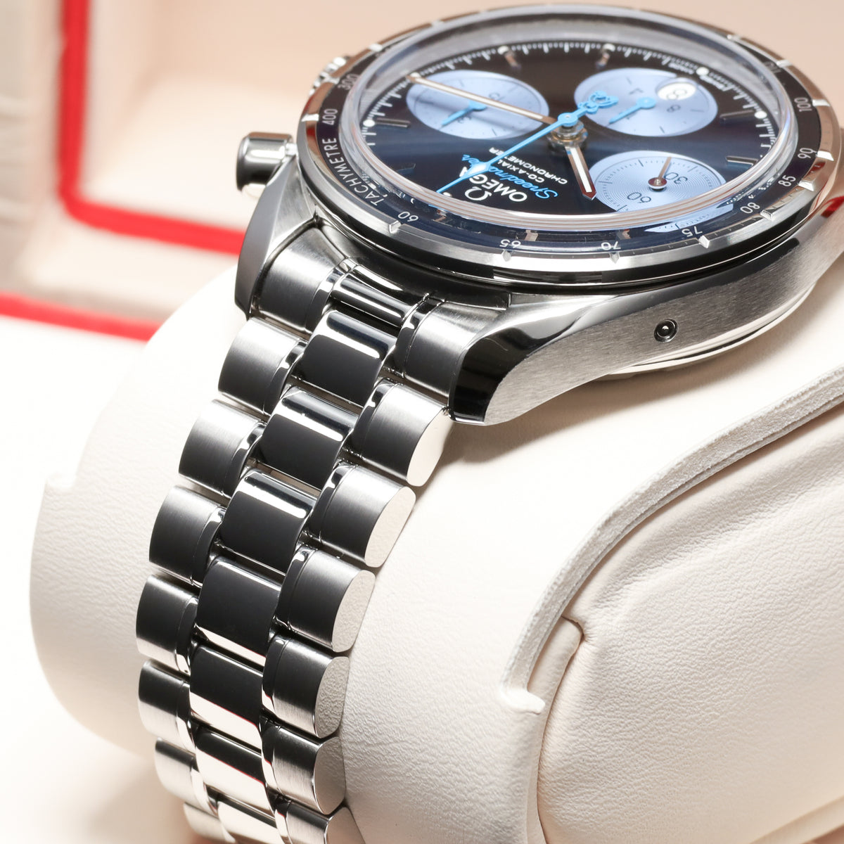 Omega Speedmaster 2019 Complete 38mm  Stainless Steel Bezel with Blue Aluminum Tachymeter Ring Stainless Steel Bracelet with Butterfly Clasp 324.30.38.50.03.002