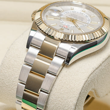 Rolex Sky Dweller Complete 42mm Oystersteel and Yellow Gold White Dial Yellow Gold Fluted Bezel Two-Tone Oyster Bracelet 326933