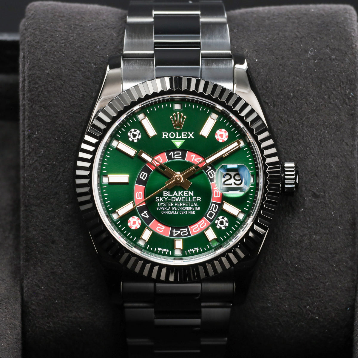 Blaken Rolex 2026 Complete 42mm Oystersteel Green Casino-Inspired Blaken Dial White Gold Fluted Bezel Oystersteel Oyster Bracelet 326934 Blaken