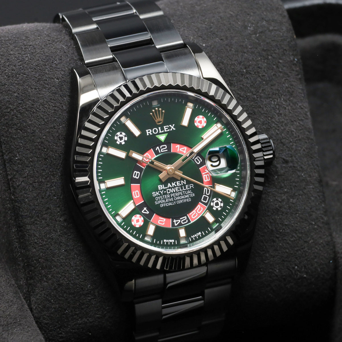 Blaken Rolex 2026 Complete 42mm Oystersteel Green Casino-Inspired Blaken Dial White Gold Fluted Bezel Oystersteel Oyster Bracelet 326934 Blaken