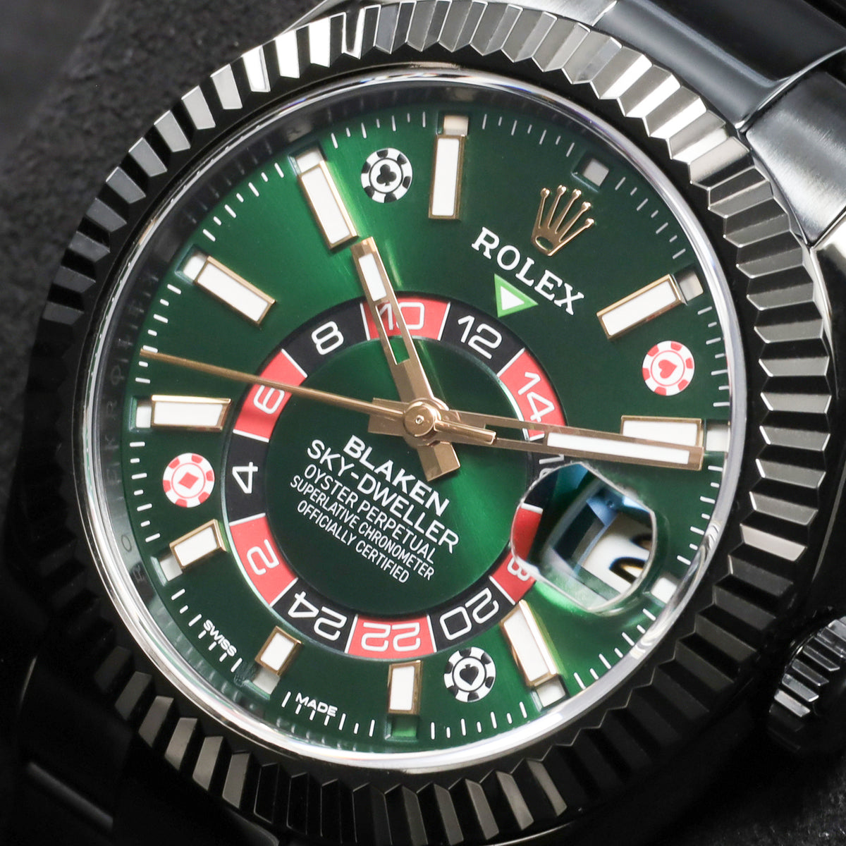 Blaken Rolex 2026 Complete 42mm Oystersteel Green Casino-Inspired Blaken Dial White Gold Fluted Bezel Oystersteel Oyster Bracelet 326934 Blaken
