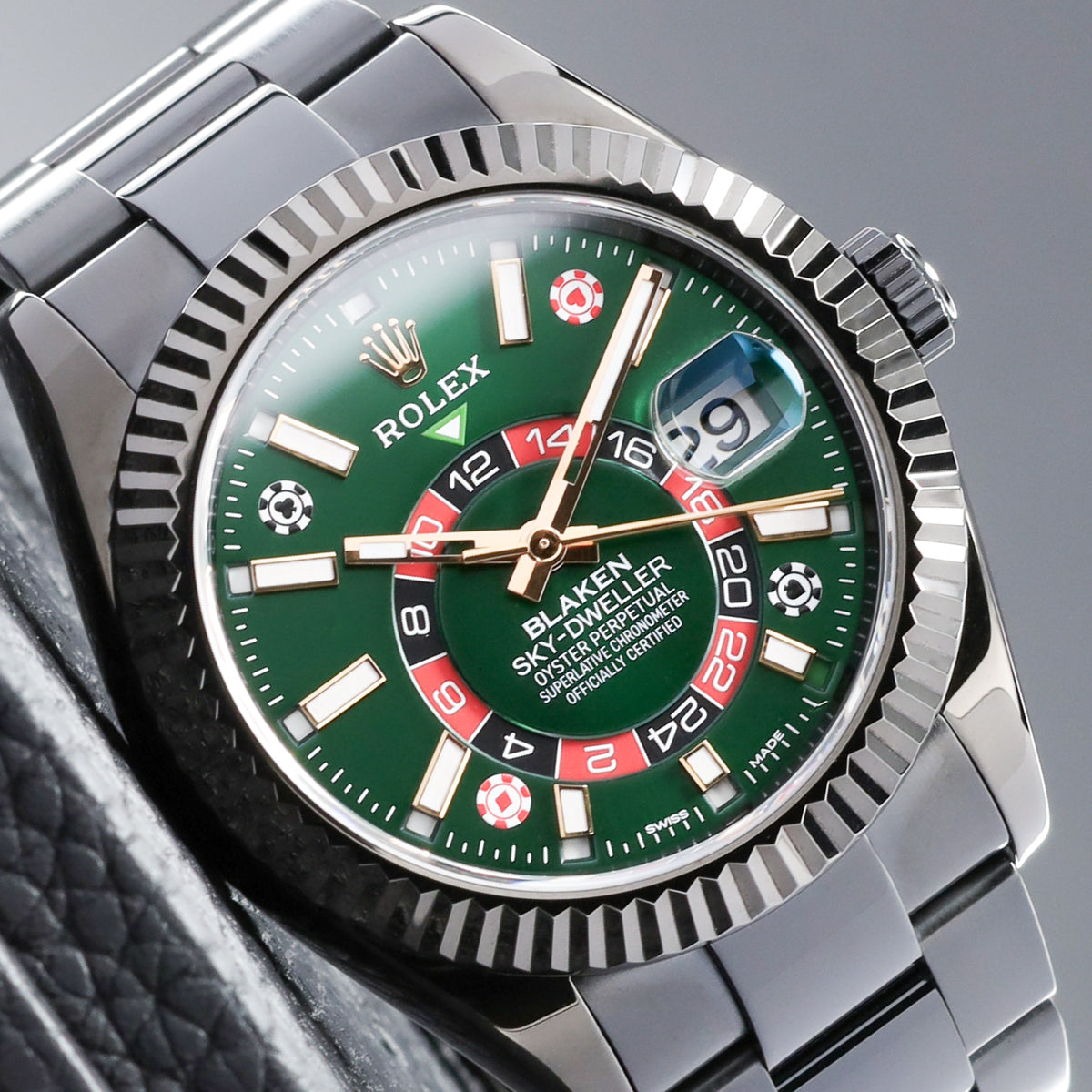 Blaken Rolex 2026 Complete 42mm Oystersteel Green Casino-Inspired Blaken Dial White Gold Fluted Bezel Oystersteel Oyster Bracelet 326934 Blaken