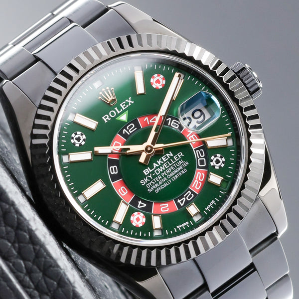Blaken Rolex 2026 Complete 42mm Oystersteel Green Casino-Inspired Blaken Dial White Gold Fluted Bezel Oystersteel Oyster Bracelet 326934 Blaken