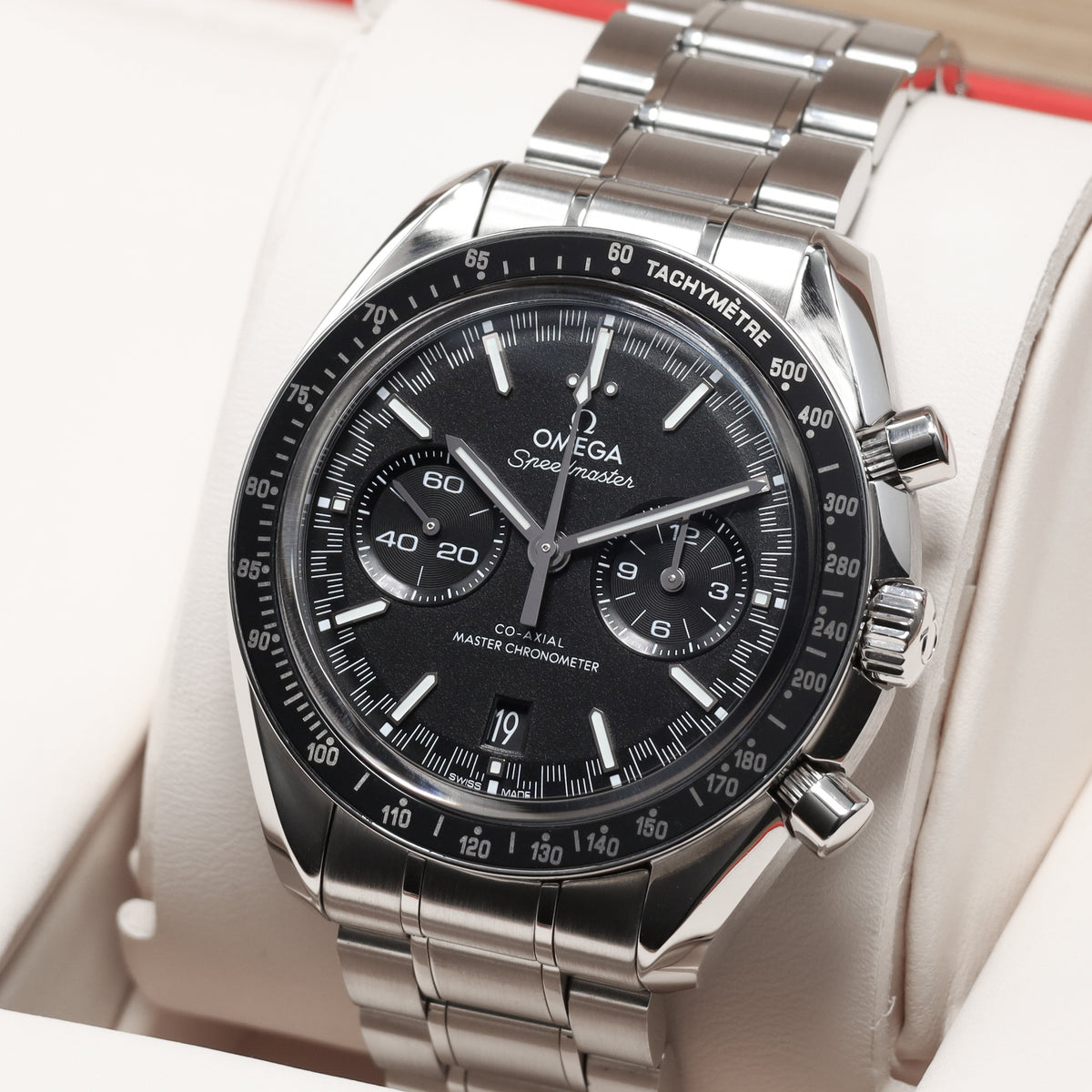 Omega Speedmaster 2022 Complete 44.25mm Stainless Steel Black Racing Dial Black Ceramic Bezel Stainless Steel Bracelet 329.30.44.51.01.001