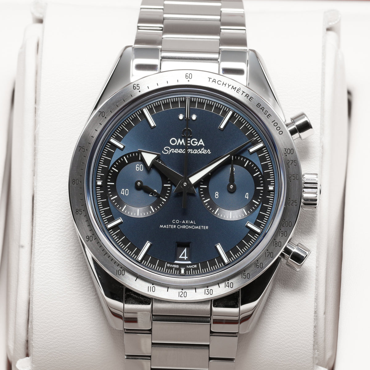 Omega Speedmaster Complete 40.5mm Stainless Steel Blue Dial Brushed Stainless Steel Tachymeter Bezel : Stainless Steel Bracelet with Foldover Clasp 332.10.41.51.03.001
