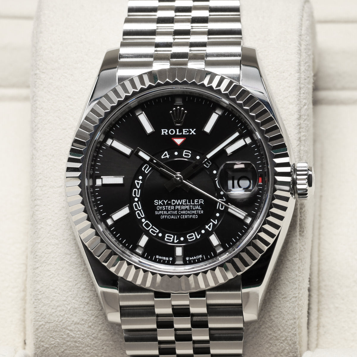 Rolex Sky Dweller 2024 42mm Oystersteel Stainless Steel & 18K White Gold Bright Black Dial 18K White Gold Fluted Ring Command Bezel Oystersteel Stainless Steel Jubilee Bracelet 336934